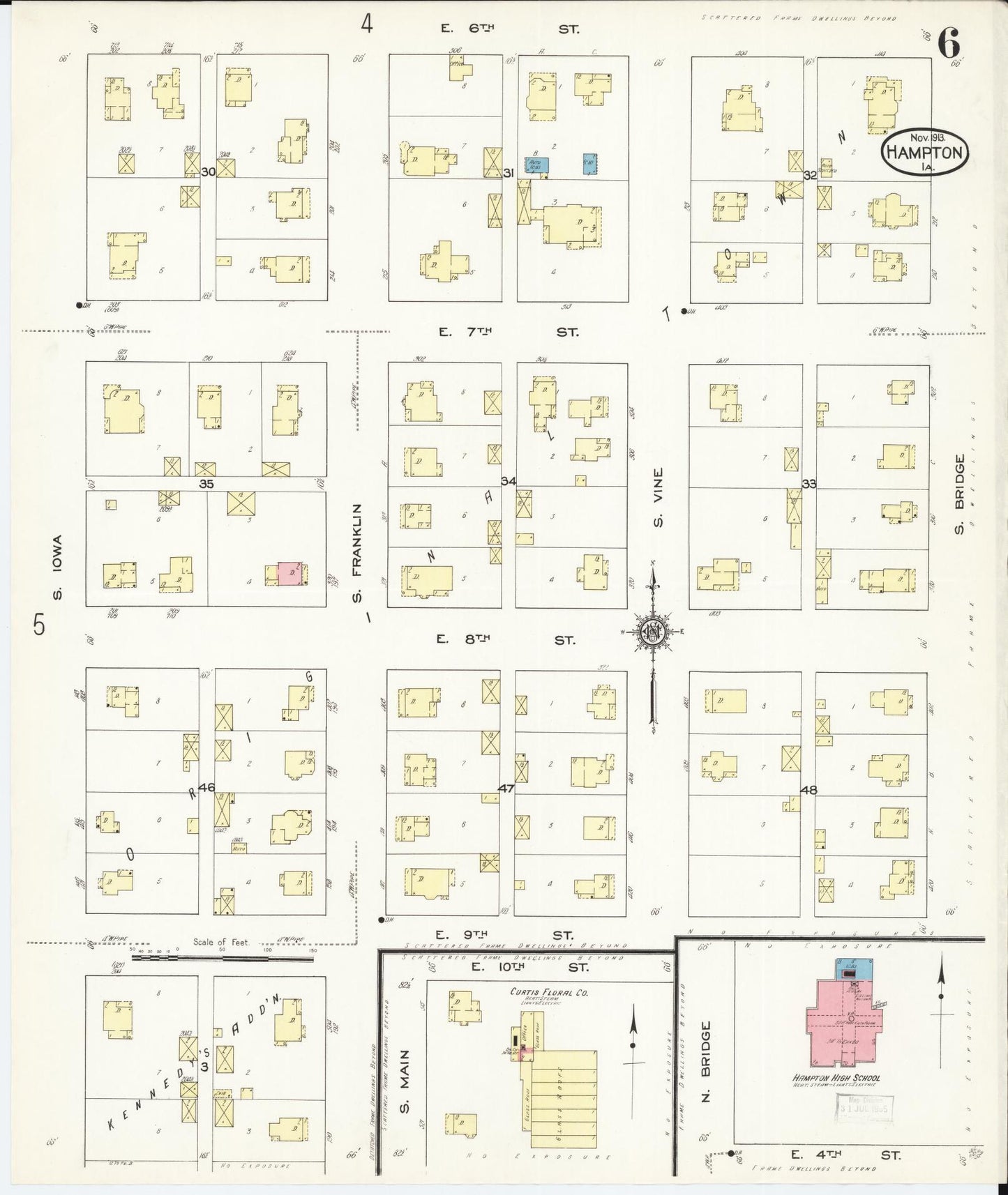 Sanborn Fire Insurance Map from Hampton, Franklin County, Iowa (1913), Sheet #0006 - Historic Sanborn Fire Insurance Map Print, vintage old map wall art