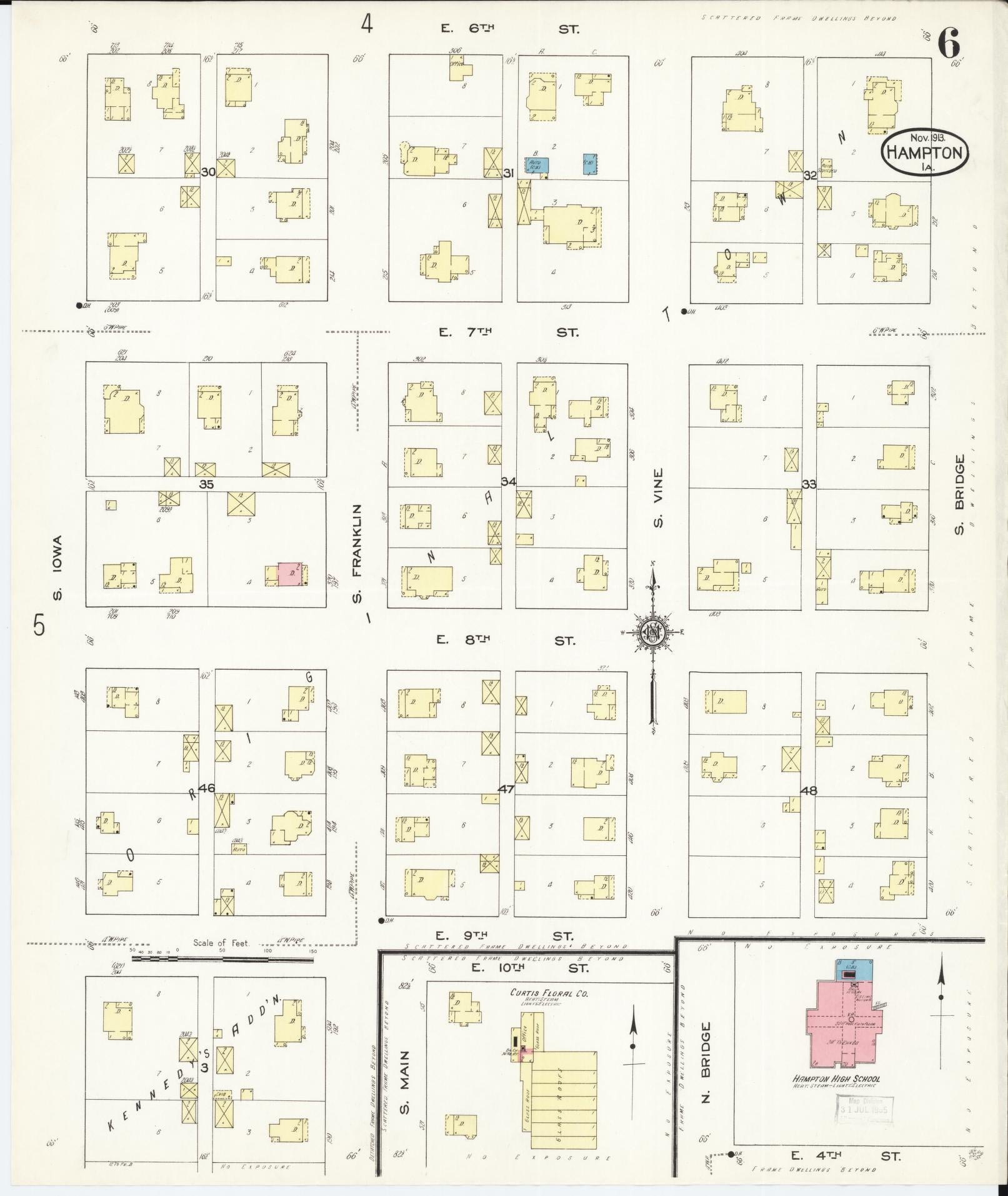 Sanborn Fire Insurance Map from Hampton, Franklin County, Iowa (1913), Sheet #0006 - Historic Sanborn Fire Insurance Map Print, vintage old map wall art