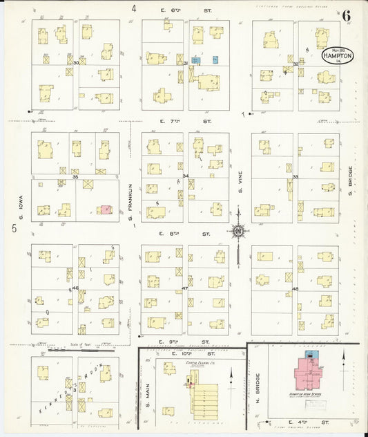 Sanborn Fire Insurance Map from Hampton, Franklin County, Iowa (1913), Sheet #0006 - Historic Sanborn Fire Insurance Map Print, vintage old map wall art