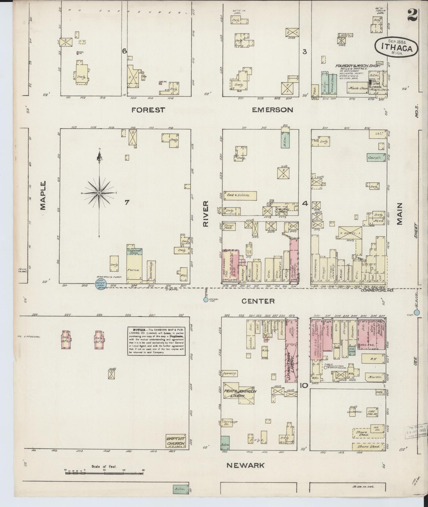Sanborn Fire Insurance Map from Ithaca, Gratiot County, Michigan (1884), Sheet #0002 - Complete Map Set gallery image, historic Sanborn map, vintage wall art, Michigan Michigan