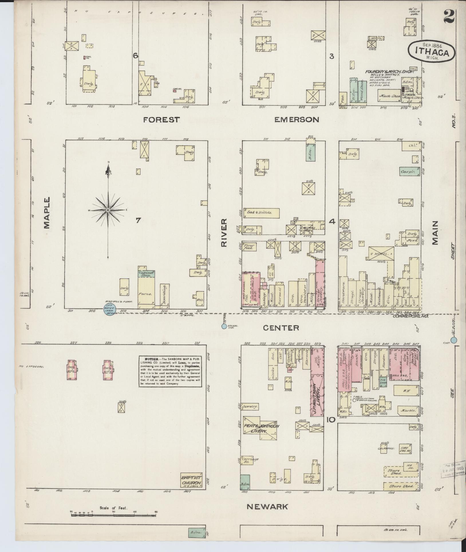 Sanborn Fire Insurance Map from Ithaca, Gratiot County, Michigan (1884), Sheet #0002 - Complete Map Set gallery image, historic Sanborn map, vintage wall art, Michigan Michigan
