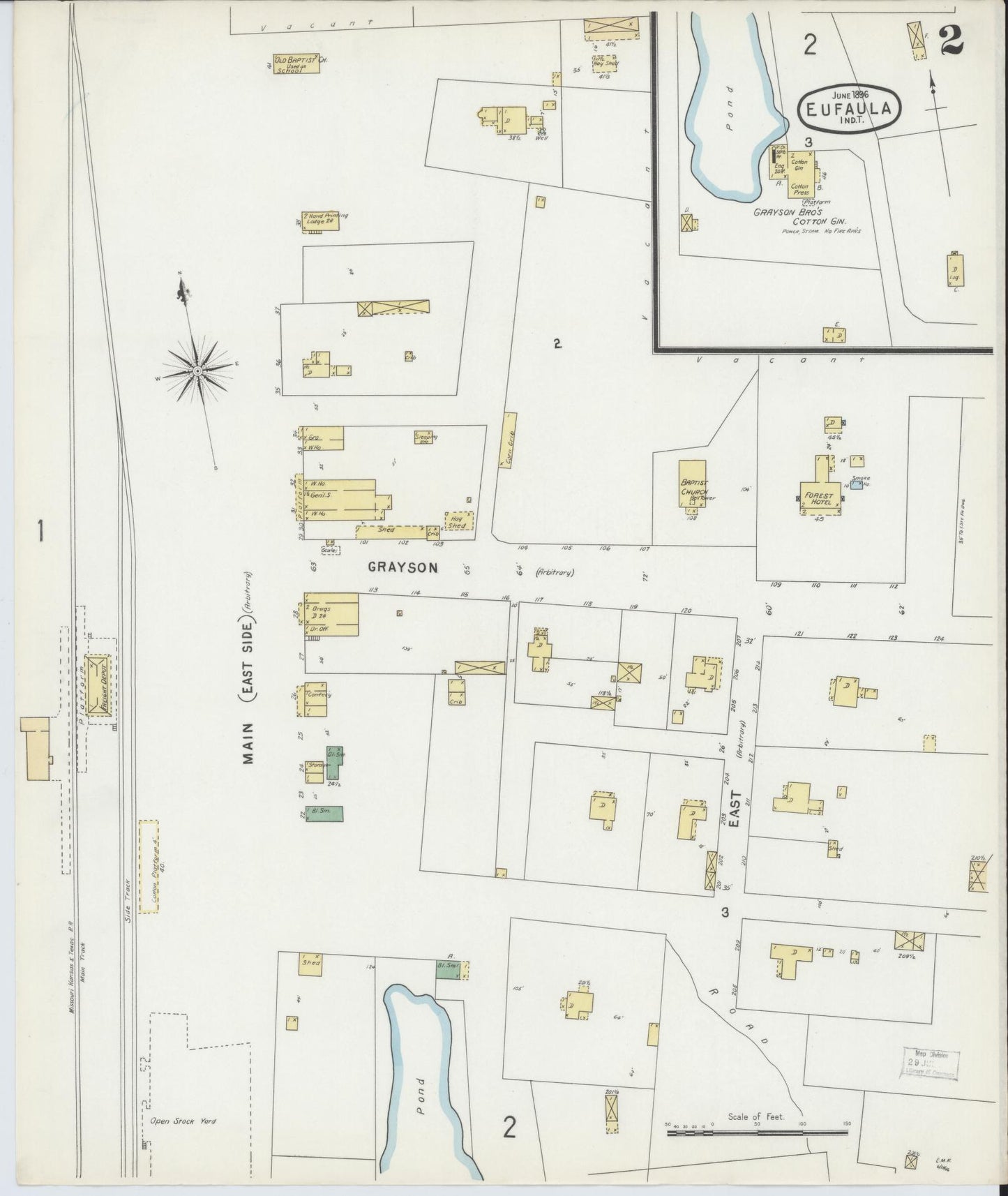 Sanborn Fire Insurance Map from Eufala, McIntosch County, Oklahoma (1896), Sheet #0002 - Complete Map Set gallery image, historic Sanborn map, vintage wall art, Oklahoma Oklahoma