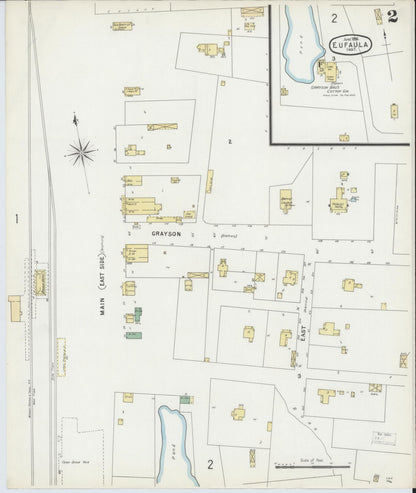 Sanborn Fire Insurance Map from Eufala, McIntosch County, Oklahoma (1896), Sheet #0002 - Complete Map Set gallery image, historic Sanborn map, vintage wall art, Oklahoma Oklahoma