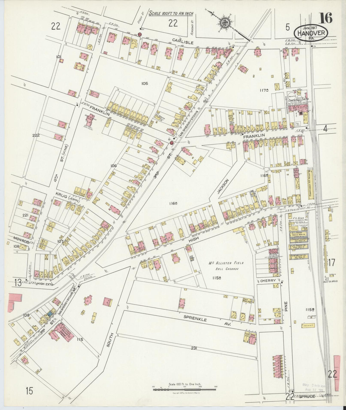 Sanborn Fire Insurance Map from Hanover, York County, Pennsylvania (1917), Sheet #0016 - Complete Map Set gallery image, historic Sanborn map, vintage wall art, Pennsylvania Pennsylvania