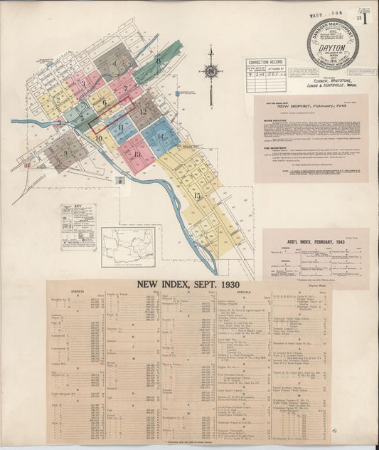 Sanborn Fire Insurance Map from Dayton, Columbia County, Washington (1943), Sheet #0001 - Complete Map Set gallery image, historic Sanborn map, vintage wall art, Washington Washington