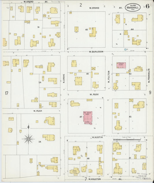 Sanborn Fire Insurance Map from Marshall, Harrison County, Texas (1899), Sheet #0006 - Historic Sanborn Fire Insurance Map Print, vintage old map wall art, antique decor, genealogy gift, Texas Texas map