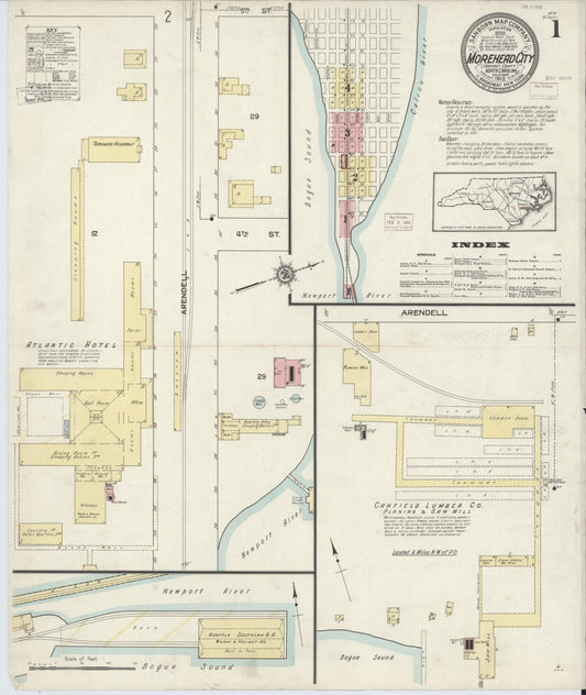Sanborn Fire Insurance Map from Morehead City, Carteret County, North Carolina. (1913) – Historic Sanborn Fire Insurance Map Print