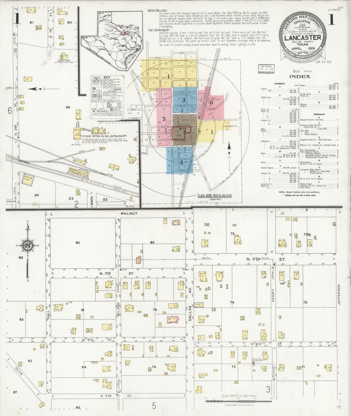 Sanborn Fire Insurance Map from Lancaster, Dallas County, Texas (1928), Sheet #0001 - Complete Map Set gallery image, historic Sanborn map, vintage wall art, Texas Texas
