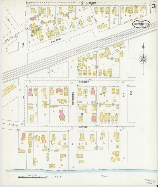 Sanborn Fire Insurance Map from Huntington, Huntington County, Indiana (1904), Sheet #0003 - Historic Sanborn Fire Insurance Map Print, vintage old map wall art, antique decor, genealogy gift, Indiana Indiana map