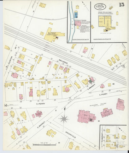 Sanborn Fire Insurance Map from Tiffin, Seneca County, Ohio (1908), Sheet #0015 - Historic Sanborn Fire Insurance Map Print, vintage old map wall art, antique decor, genealogy gift, Ohio Ohio map