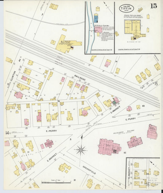 Sanborn Fire Insurance Map from Tiffin, Seneca County, Ohio (1908), Sheet #0015 - Historic Sanborn Fire Insurance Map Print, vintage old map wall art, antique decor, genealogy gift, Ohio Ohio map