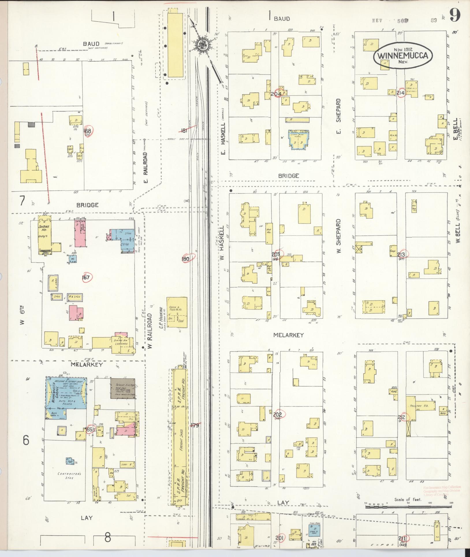 Sanborn Fire Insurance Map from Winnemucca, Humboldt County, Nevada (1943), Sheet #0009 - Historic Sanborn Fire Insurance Map Print, vintage old map wall art, antique decor, genealogy gift, Nevada Nevada map