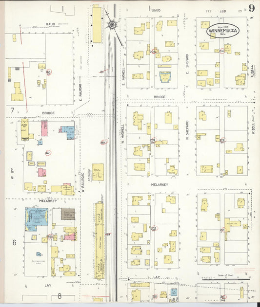 Sanborn Fire Insurance Map from Winnemucca, Humboldt County, Nevada (1943), Sheet #0009 - Historic Sanborn Fire Insurance Map Print, vintage old map wall art, antique decor, genealogy gift, Nevada Nevada map