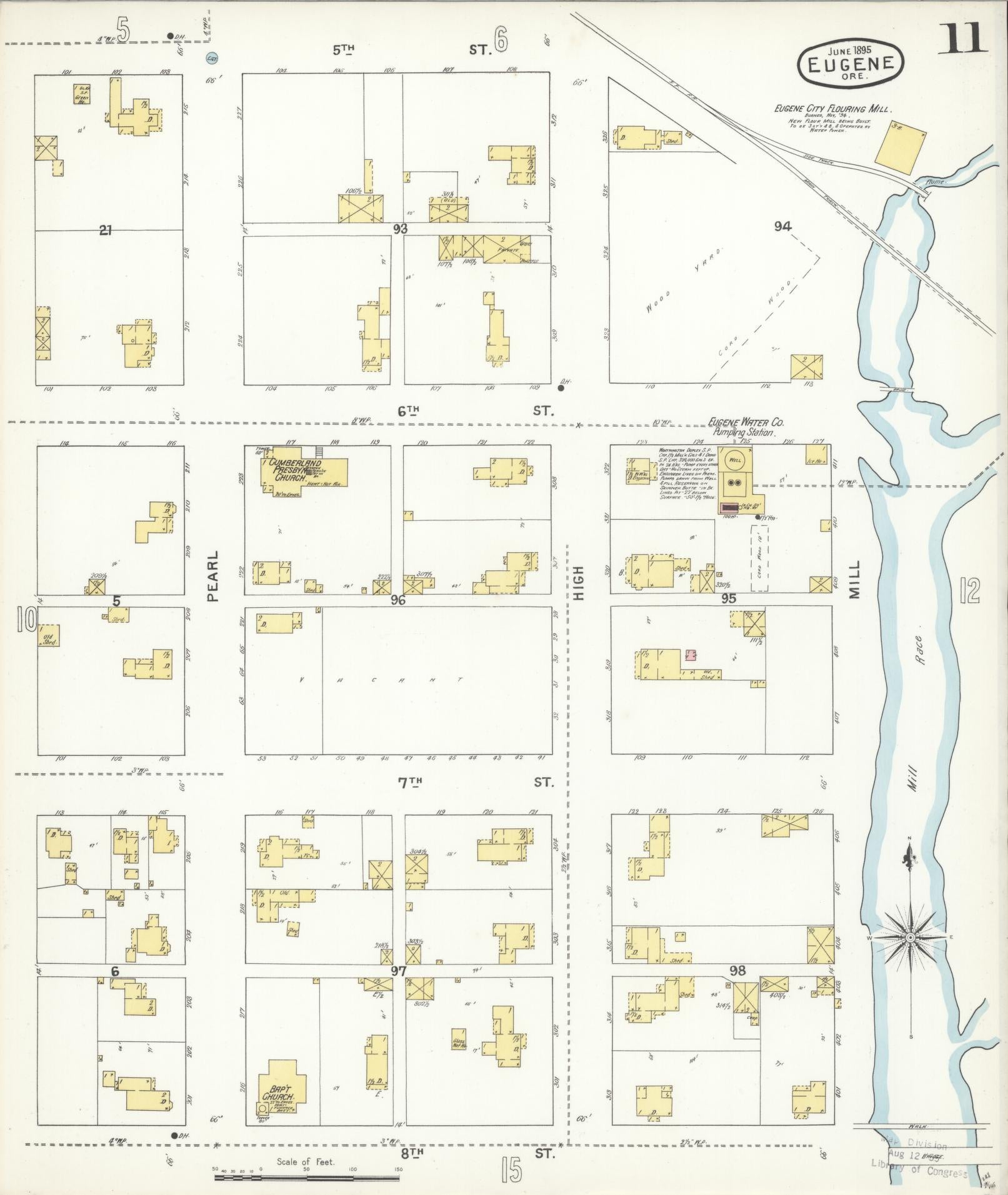 Sanborn Fire Insurance Map from Eugene, Lane County, Oregon (1896), Sheet #0011 - Complete Map Set gallery image, historic Sanborn map, vintage wall art, Oregon Oregon