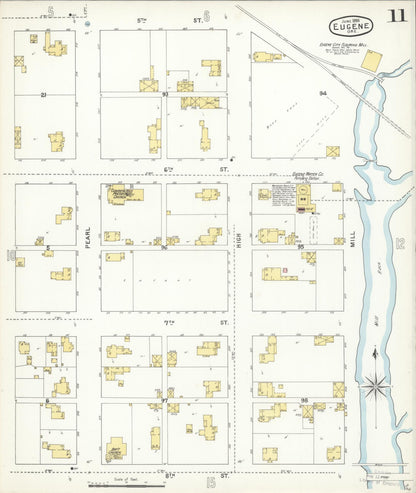 Sanborn Fire Insurance Map from Eugene, Lane County, Oregon (1896), Sheet #0011 - Complete Map Set gallery image, historic Sanborn map, vintage wall art, Oregon Oregon