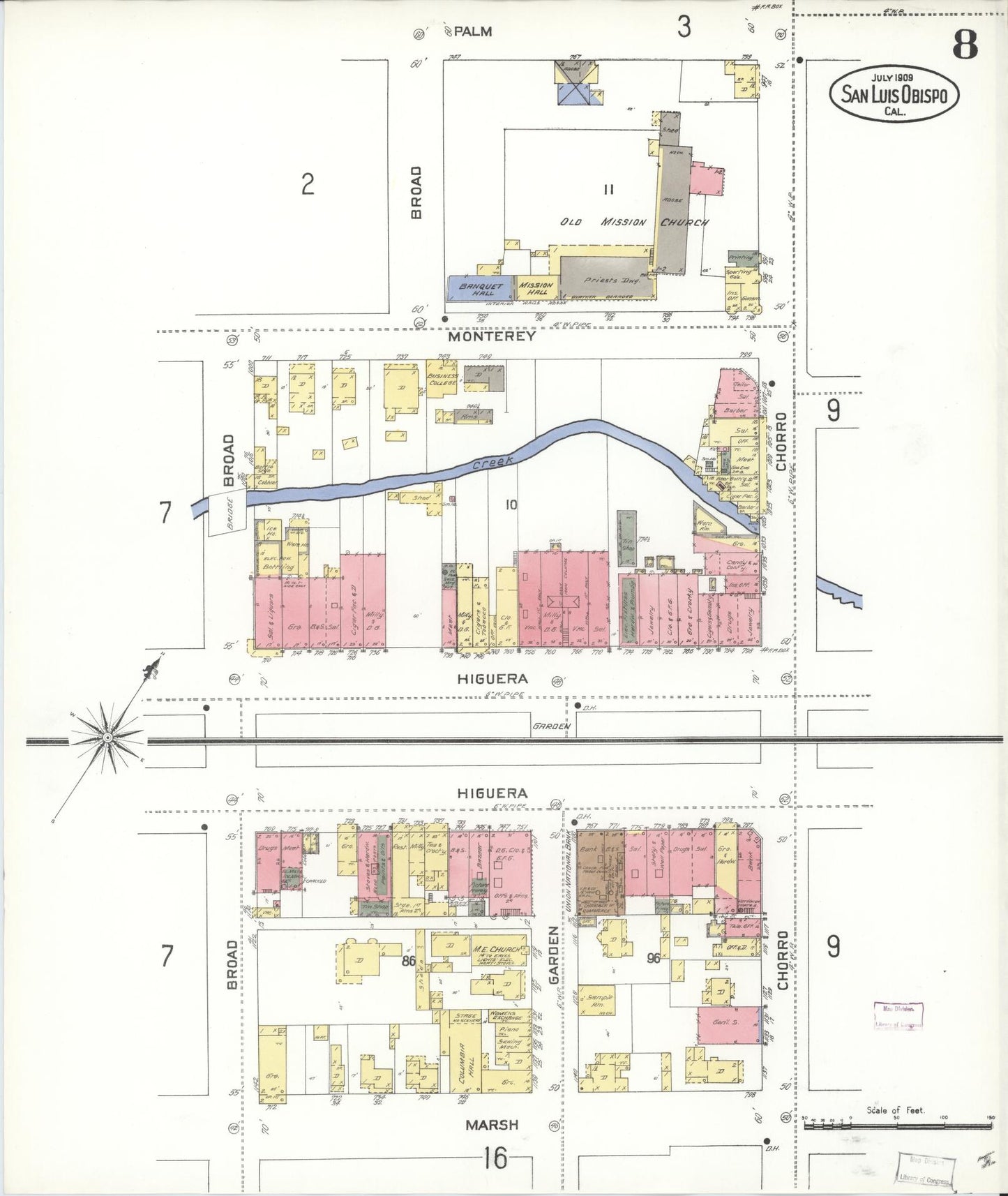 Sanborn Fire Insurance Map from San Luis Obispo, San Luis Obispo County, California (1909), Sheet #0008 - Complete Map Set gallery image, historic Sanborn map, vintage wall art, California California