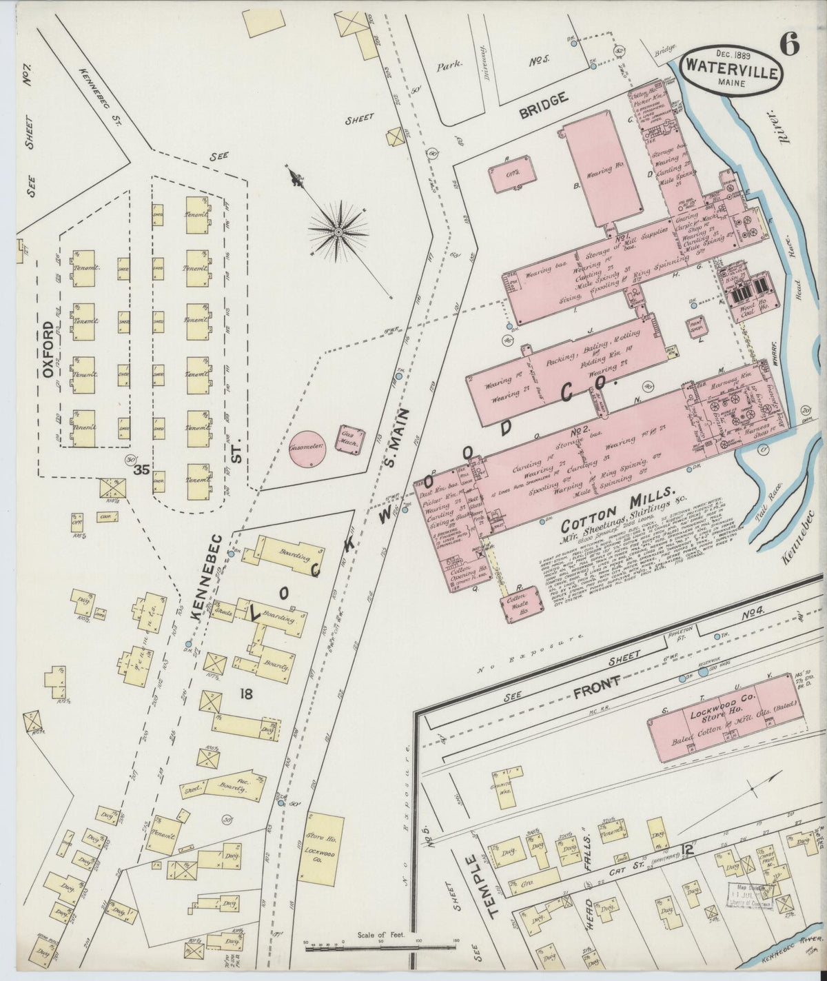 Sanborn Fire Insurance Map from Waterville, Kennebec County, Maine (1889), Sheet #0006 - Historic Sanborn Fire Insurance Map Print, vintage old map wall art, antique decor, genealogy gift, Maine Maine map