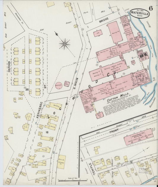 Sanborn Fire Insurance Map from Waterville, Kennebec County, Maine (1889), Sheet #0006 - Historic Sanborn Fire Insurance Map Print, vintage old map wall art, antique decor, genealogy gift, Maine Maine map