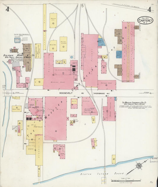 Sanborn Fire Insurance Map from Carteret, Middlesex County, New Jersey (1924), Sheet #0004 - Historic Sanborn Fire Insurance Map Print, vintage old map wall art, antique decor, genealogy gift, New Jersey New Jersey map