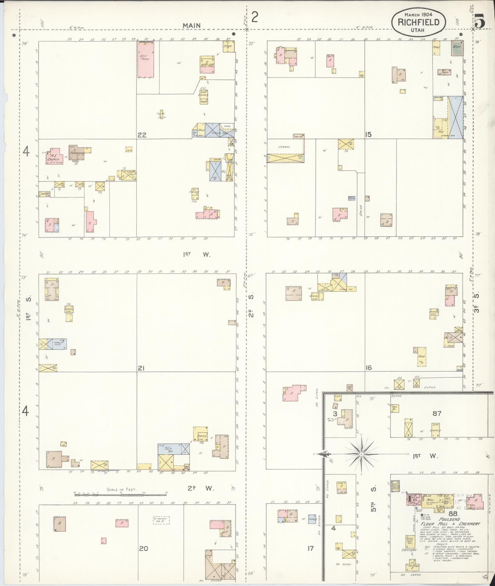 Sanborn Fire Insurance Map from Richfield, Sevier County, Utah (1904), Sheet #0005 - Historic Sanborn Fire Insurance Map Print, vintage old map wall art, antique decor, genealogy gift, Utah Utah map