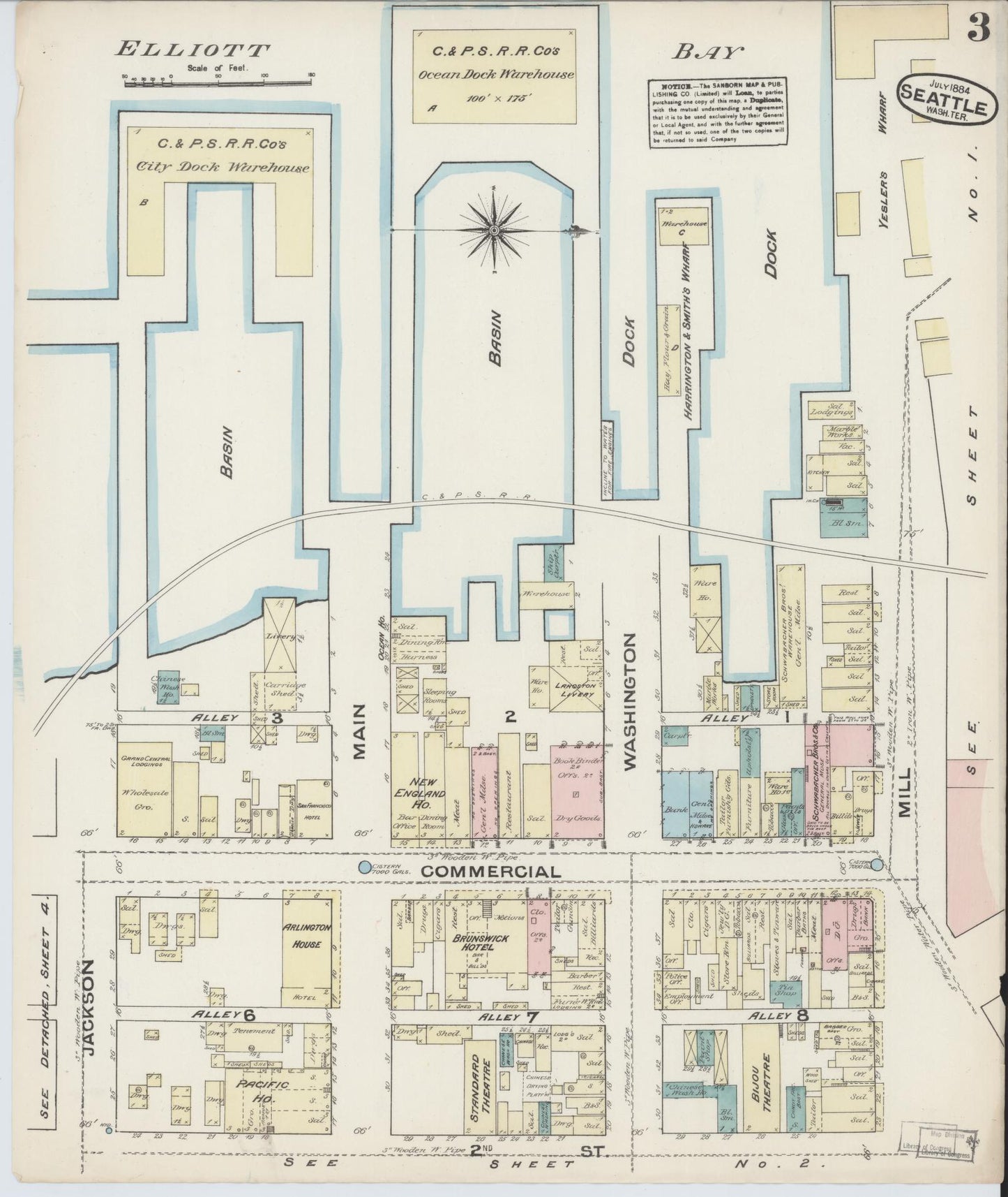 Sanborn Fire Insurance Map from Seattle, King County, Washington (1884), Sheet #0003 - Complete Map Set gallery image, historic Sanborn map, vintage wall art, Washington Washington