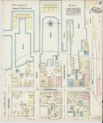 Sanborn Fire Insurance Map from Seattle, King County, Washington (1884), Sheet #0003 - Complete Map Set gallery image, historic Sanborn map, vintage wall art, Washington Washington