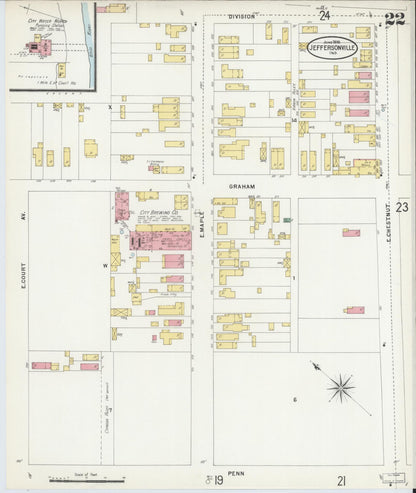 Sanborn Fire Insurance Map from Jeffersonville, Clark County, Indiana (1898), Sheet #0022 - Historic Sanborn Fire Insurance Map Print, vintage old map wall art, antique decor, genealogy gift, Indiana Indiana map