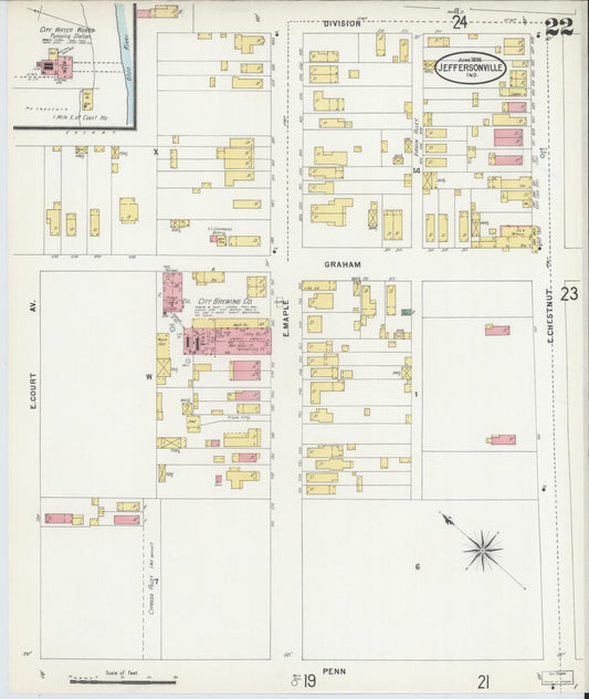 Sanborn Fire Insurance Map from Jeffersonville, Clark County, Indiana (1898), Sheet #0022 - Historic Sanborn Fire Insurance Map Print, vintage old map wall art, antique decor, genealogy gift, Indiana Indiana map