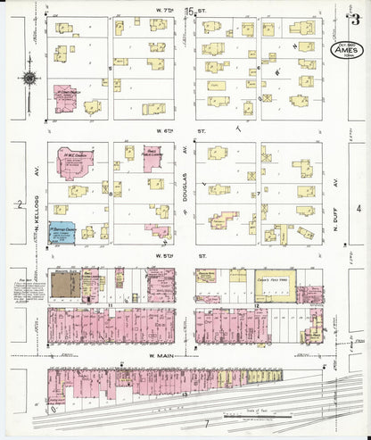 Sanborn Fire Insurance Map from Ames, Story County, Iowa (1920), Sheet #0003 - Historic Sanborn Fire Insurance Map Print, vintage old map wall art