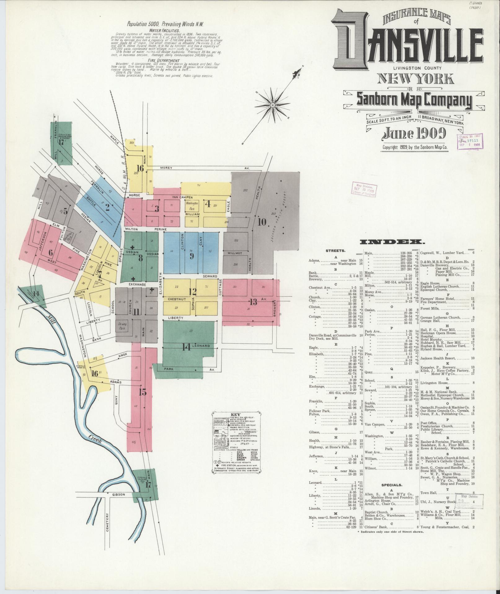 Sanborn Fire Insurance Map from Dansville, Livingston County, New York. (1909) – Historic Sanborn Fire Insurance Map Print
