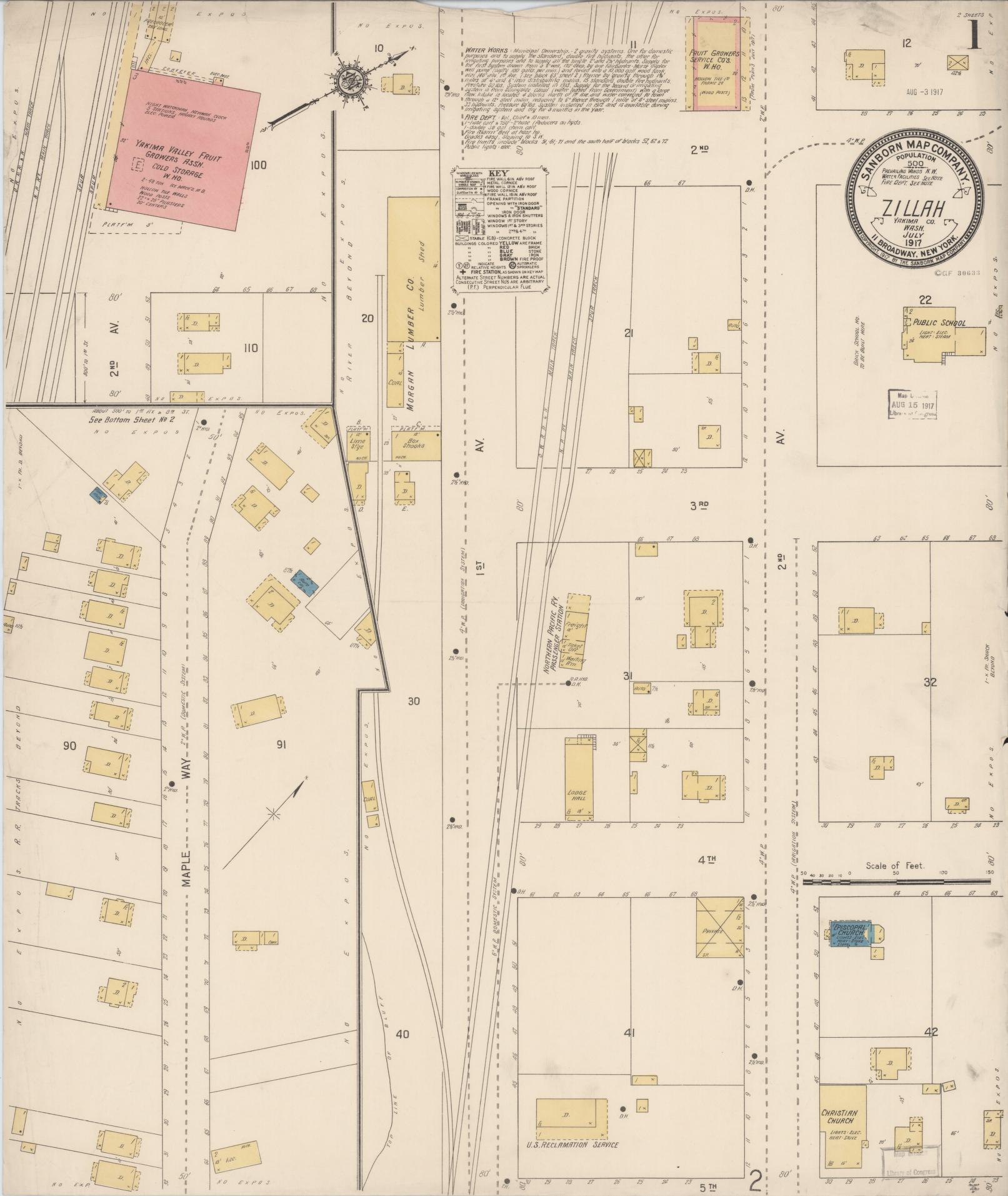 Sanborn Fire Insurance Map from Zillah, Yakima County, Washington (1917), Sheet #0001 - Complete Map Set gallery image, historic Sanborn map, vintage wall art, Washington Washington