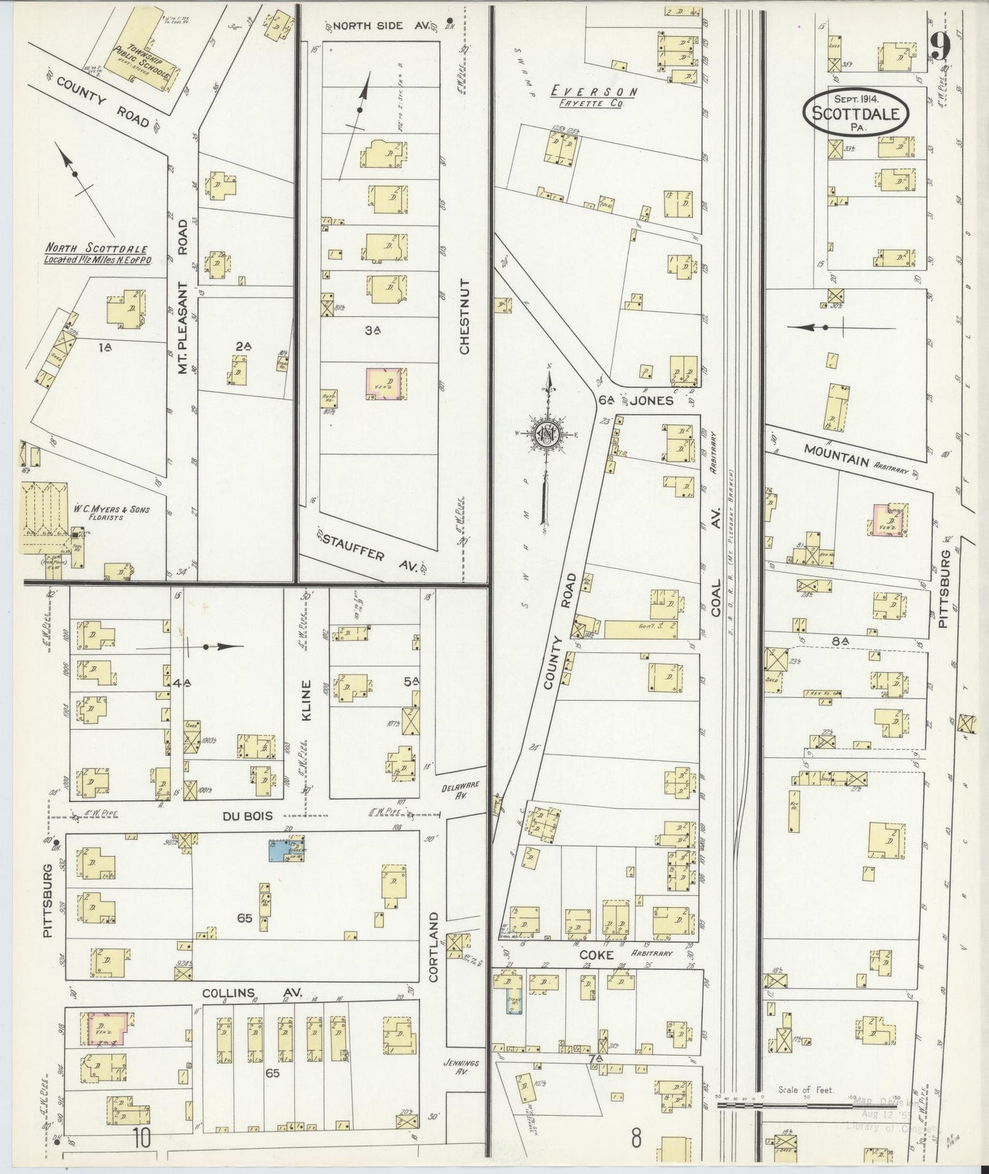 Sanborn Fire Insurance Map from Scottdale, Westmoreland County, Pennsylvania (1914), Sheet #0009 - Historic Sanborn Fire Insurance Map Print, vintage old map wall art, antique decor, genealogy gift, Pennsylvania Pennsylvania map