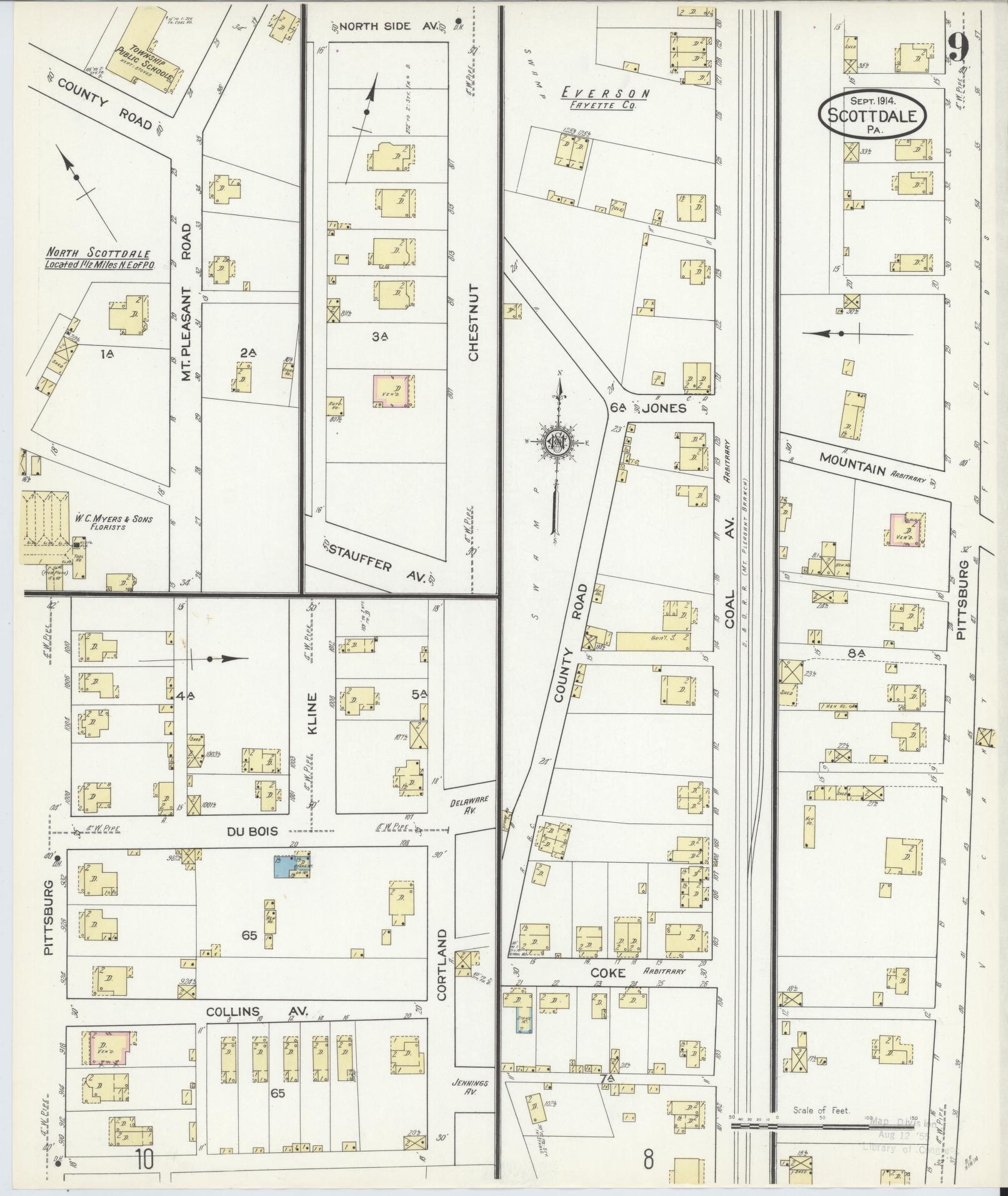 Sanborn Fire Insurance Map from Scottdale, Westmoreland County, Pennsylvania (1914), Sheet #0009 - Historic Sanborn Fire Insurance Map Print, vintage old map wall art, antique decor, genealogy gift, Pennsylvania Pennsylvania map