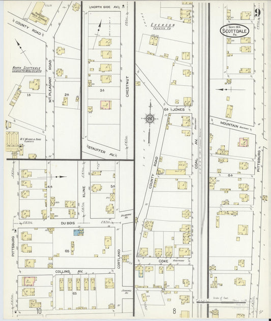 Sanborn Fire Insurance Map from Scottdale, Westmoreland County, Pennsylvania (1914), Sheet #0009 - Historic Sanborn Fire Insurance Map Print, vintage old map wall art, antique decor, genealogy gift, Pennsylvania Pennsylvania map