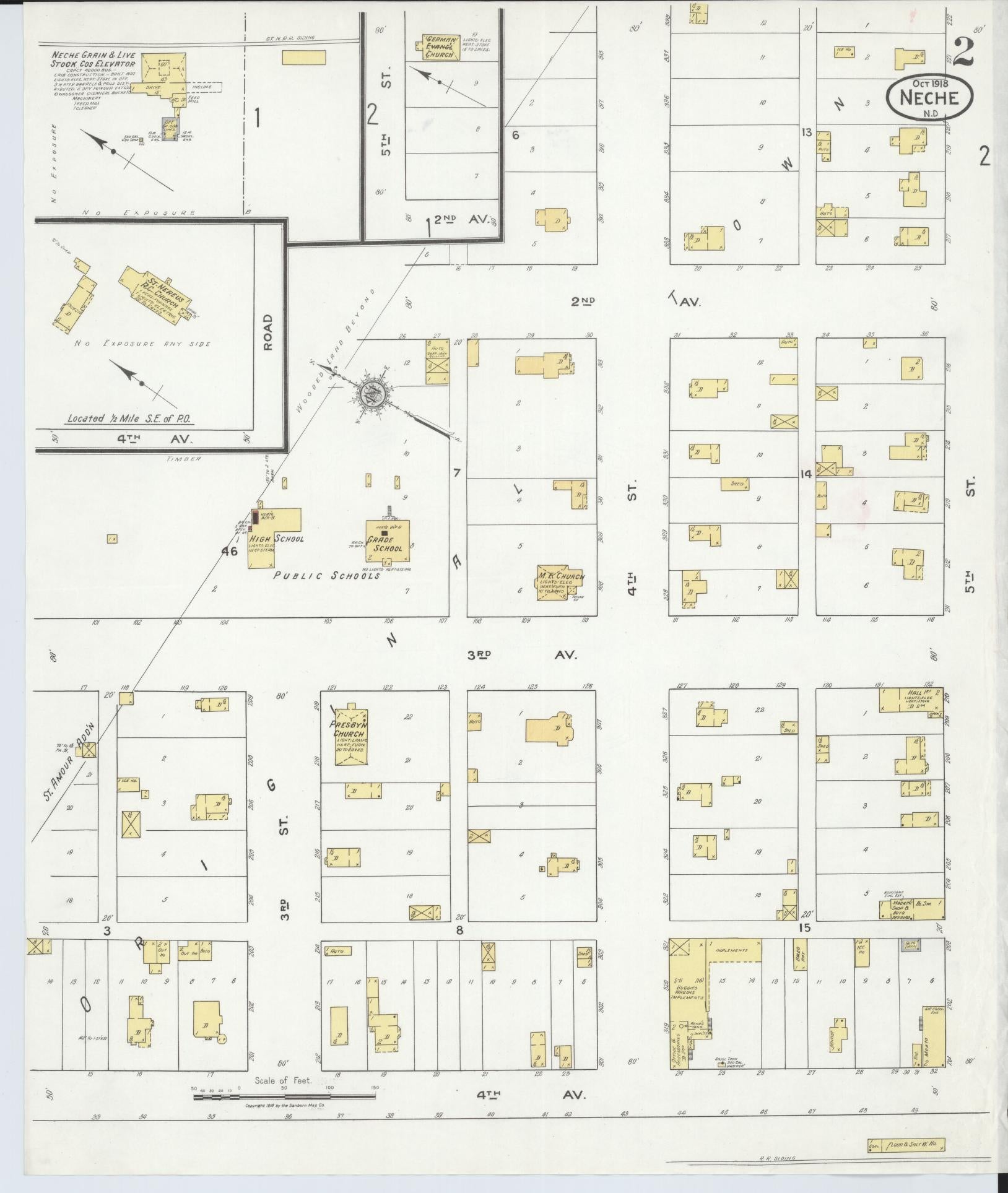 Sanborn Fire Insurance Map from Neche, Pembina County, North Dakota (1918), Sheet #0002 - Complete Map Set gallery image, historic Sanborn map, vintage wall art, North Dakota North Dakota
