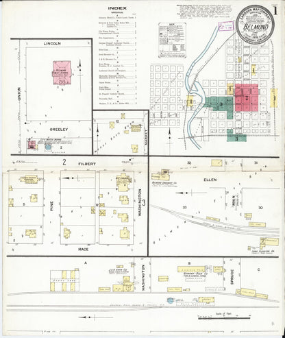 Sanborn Fire Insurance Map from Belmond, Wright County, Iowa (1909), Sheet #0001 - Historic Sanborn Fire Insurance Map Print, vintage old map wall art