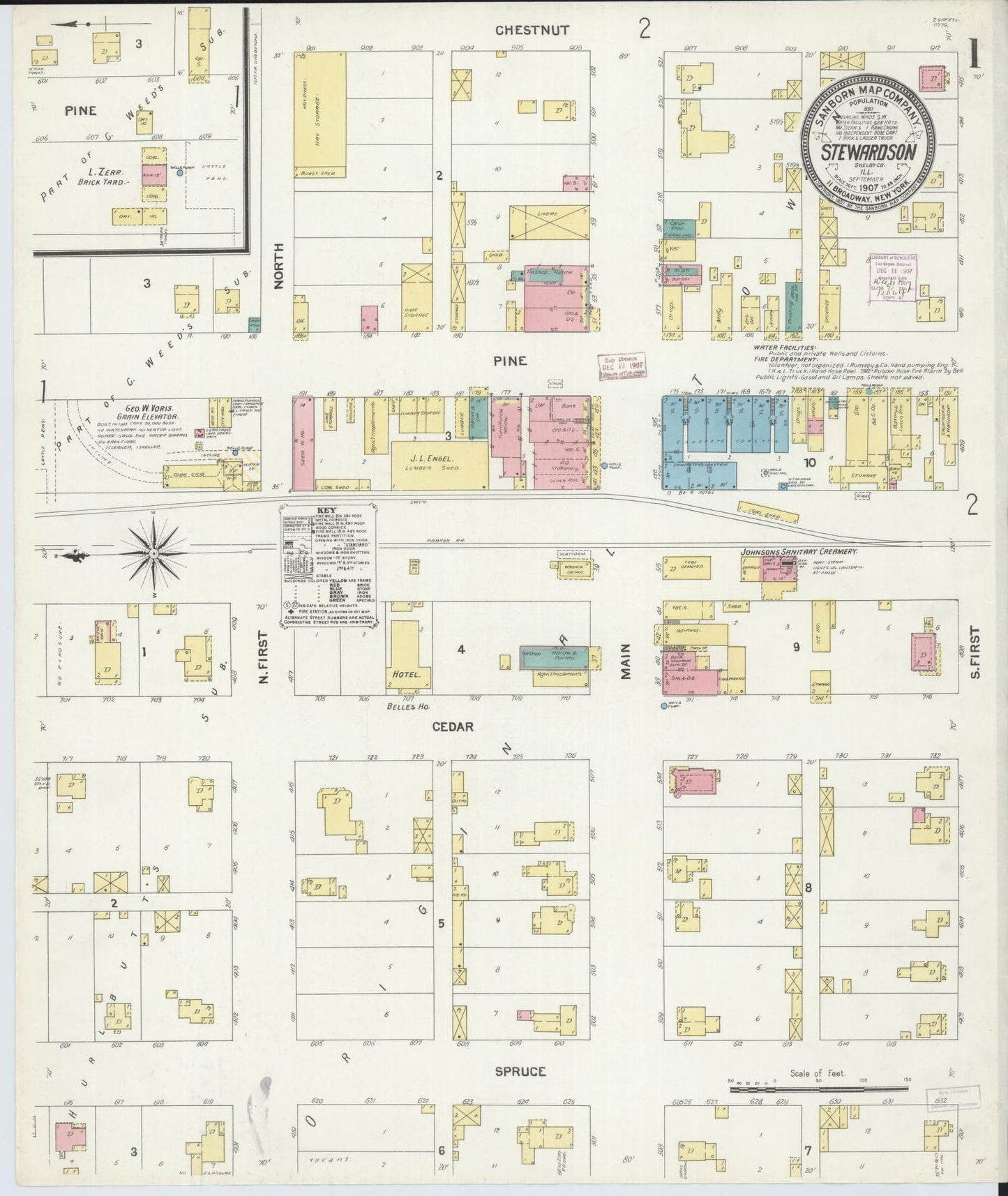 Sanborn Fire Insurance Map from Stewardson, Shelby County, Illinois (1907), Sheet #0001 - Historic Sanborn Fire Insurance Map Print, vintage old map wall art, antique decor, genealogy gift, Illinois Illinois map