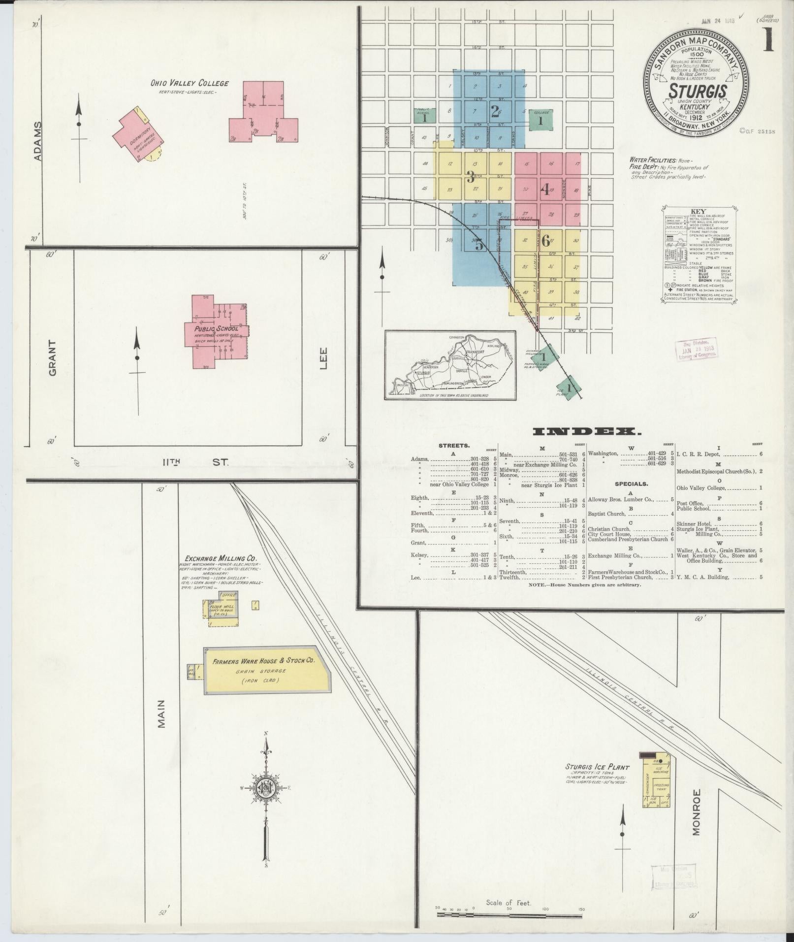 Sanborn Fire Insurance Map from Sturgis, Union County, Kentucky (1912), Sheet #0001 - Complete Map Set gallery image, historic Sanborn map, vintage wall art, Kentucky Kentucky
