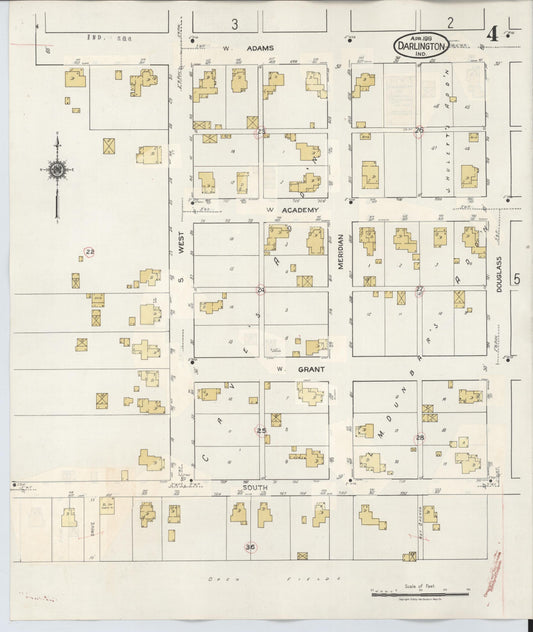 Sanborn Fire Insurance Map from Darlington, Montgomery County, Indiana (1942), Sheet #0004 - Historic Sanborn Fire Insurance Map Print, vintage old map wall art, antique decor, genealogy gift, Indiana Indiana map