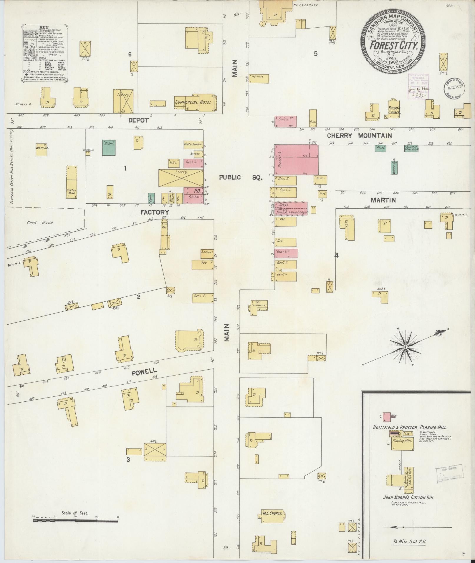 Sanborn Fire Insurance Map from Forest City, Rutherford County, North Carolina (1902), Sheet #0001 - Historic Sanborn Fire Insurance Map Print, vintage old map wall art, antique decor, genealogy gift, North Carolina North Carolina map