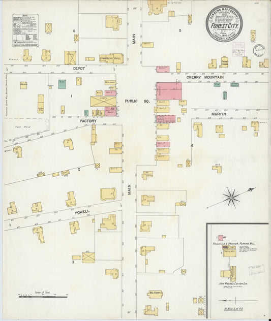 Sanborn Fire Insurance Map from Forest City, Rutherford County, North Carolina (1902), Sheet #0001 - Historic Sanborn Fire Insurance Map Print, vintage old map wall art, antique decor, genealogy gift, North Carolina North Carolina map