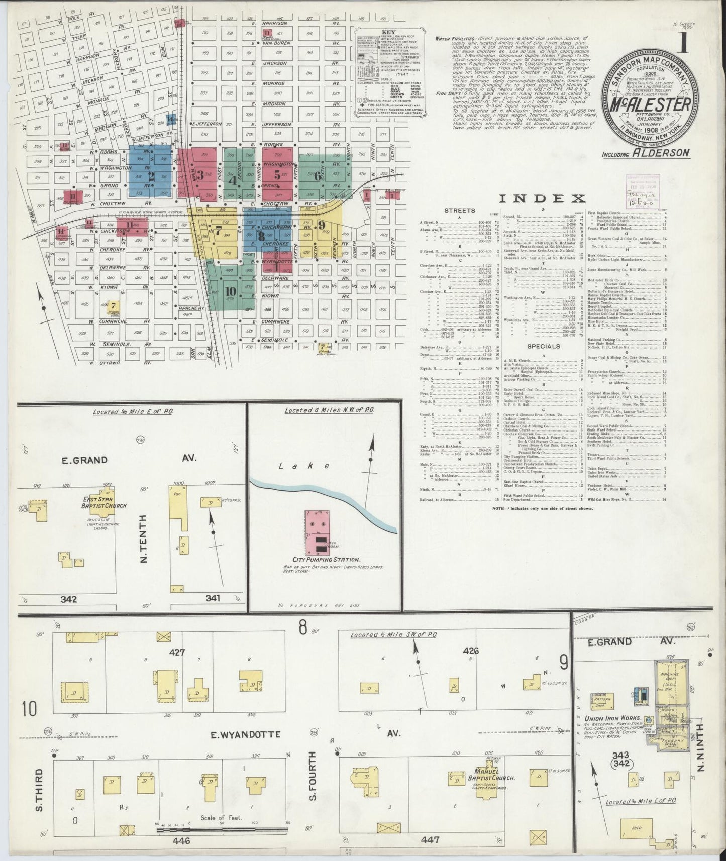 Sanborn Fire Insurance Map from McAlester, Pittsburg County, Oklahoma (1908), Sheet #0001 - Complete Map Set gallery image, historic Sanborn map, vintage wall art, Oklahoma Oklahoma
