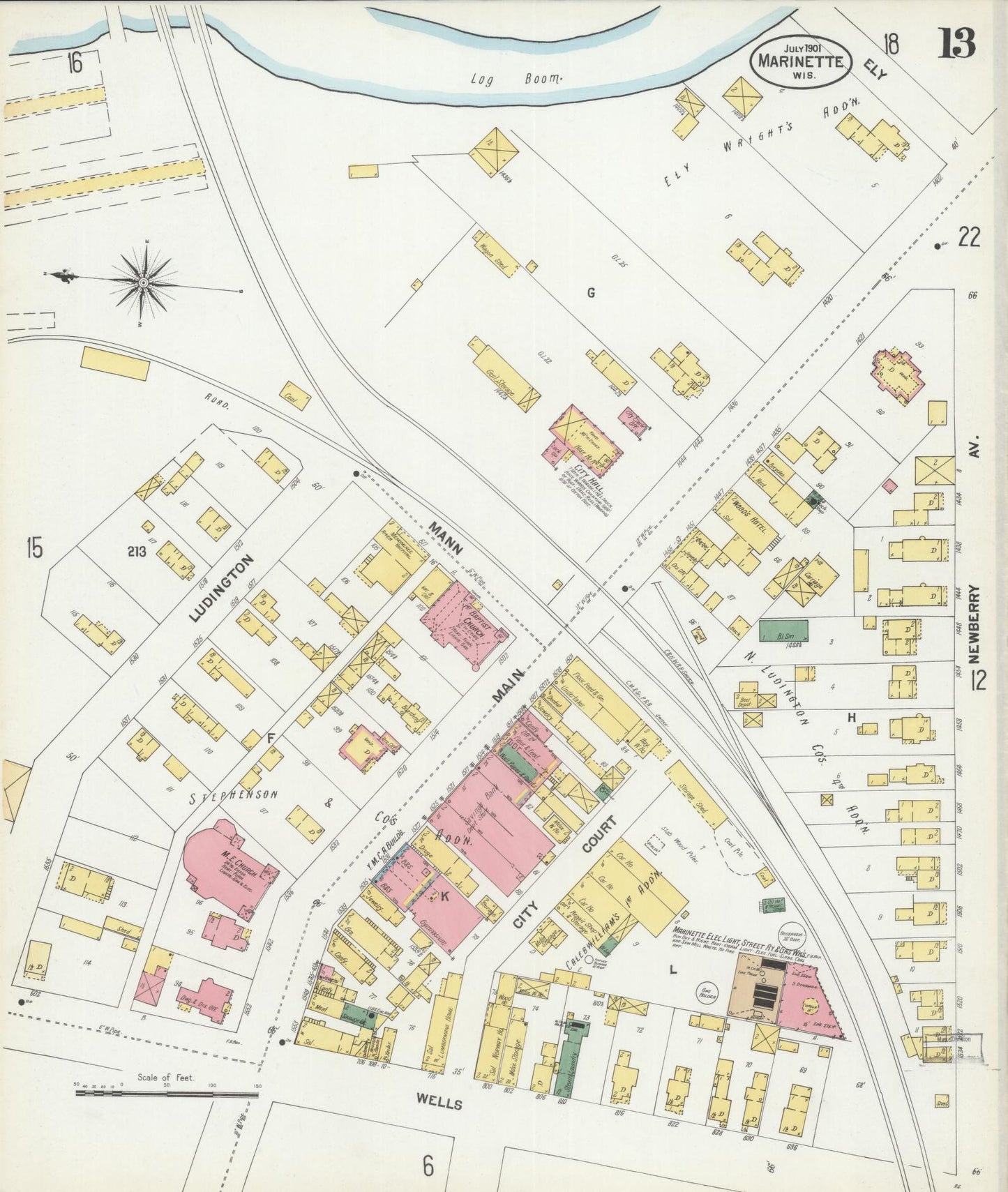 Sanborn Fire Insurance Map from Marinette, Marinette County, Wisconsin (1901), Sheet #0013 - Complete Map Set gallery image, historic Sanborn map, vintage wall art, Wisconsin Wisconsin