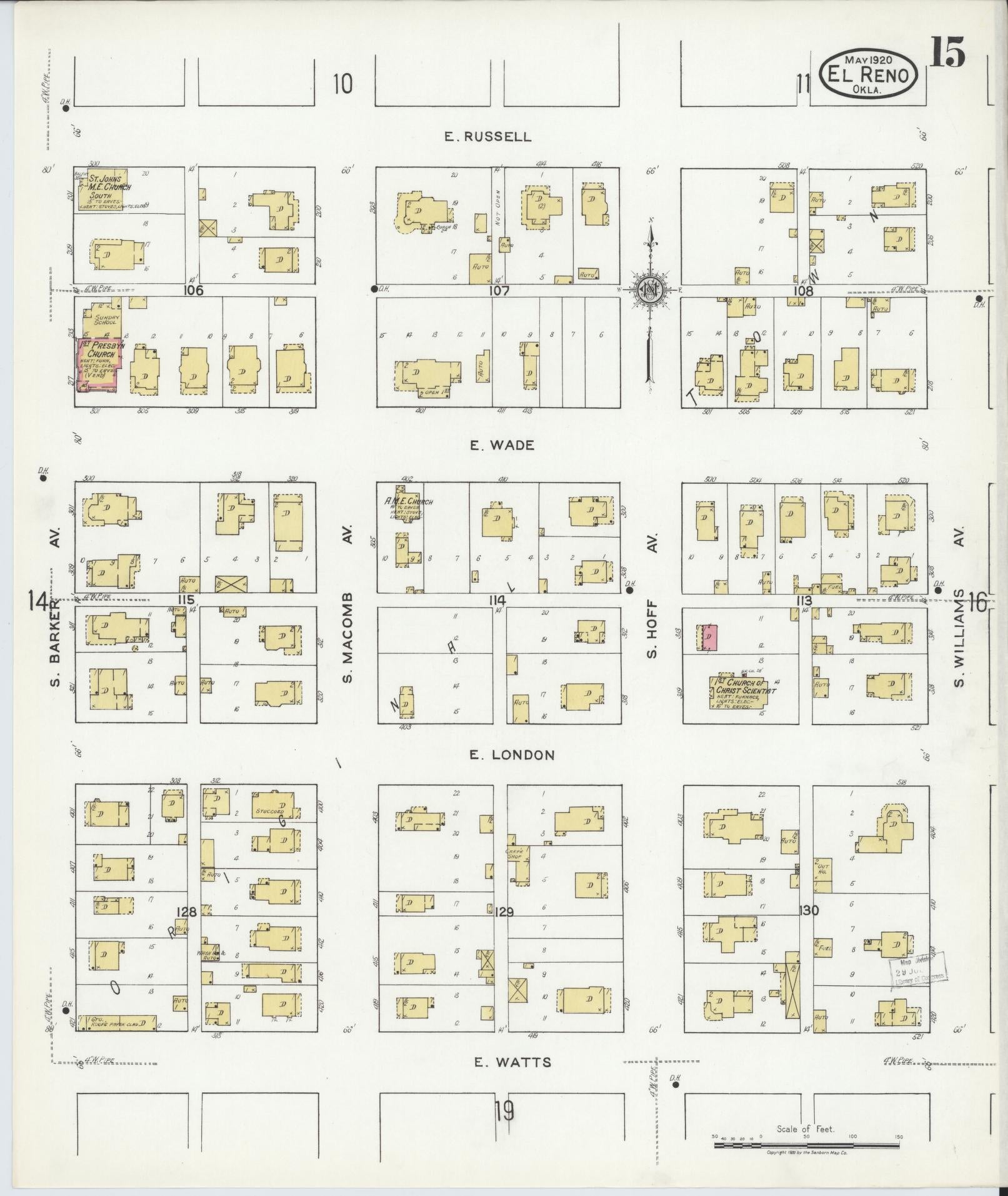Sanborn Fire Insurance Map from El Reno, Canadian County, Oklahoma (1920), Sheet #0015 - Complete Map Set gallery image, historic Sanborn map, vintage wall art, Oklahoma Oklahoma