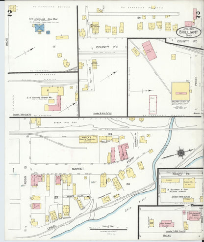 Sanborn Fire Insurance Map from Brilliant, Jefferson County, Ohio (1924), Sheet #0002 - Historic Sanborn Fire Insurance Map Print, vintage old map wall art, antique decor, genealogy gift, Ohio Ohio map