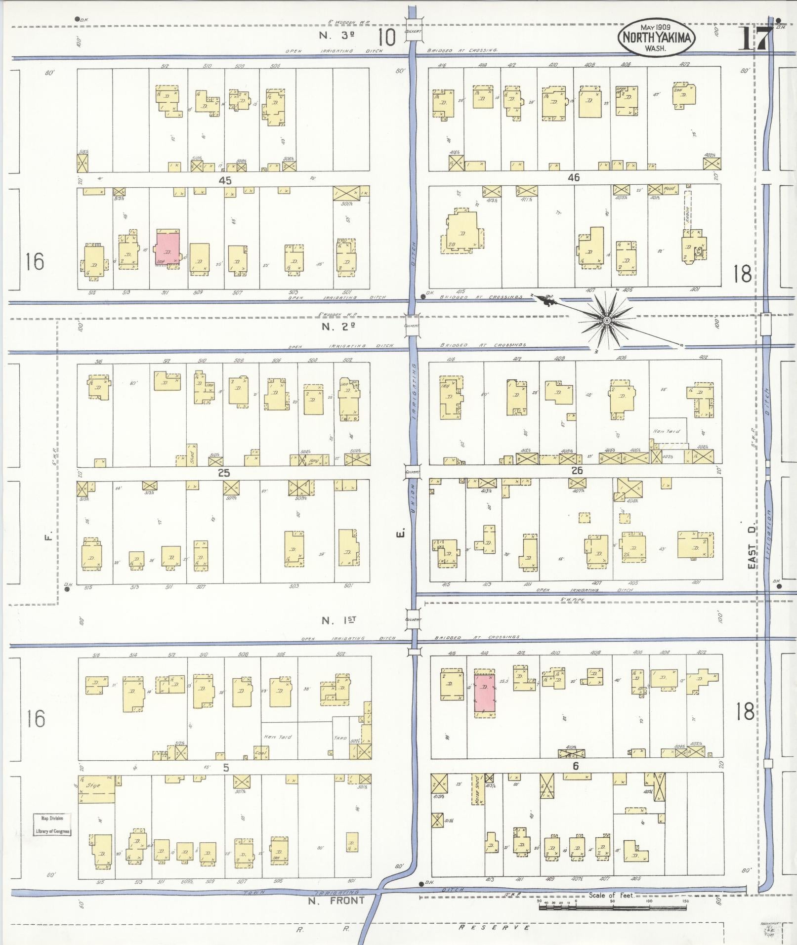 Sanborn Fire Insurance Map from North Yakima, Yakima County, Washington (1909), Sheet #0017 - Complete Map Set gallery image, historic Sanborn map, vintage wall art, Washington Washington