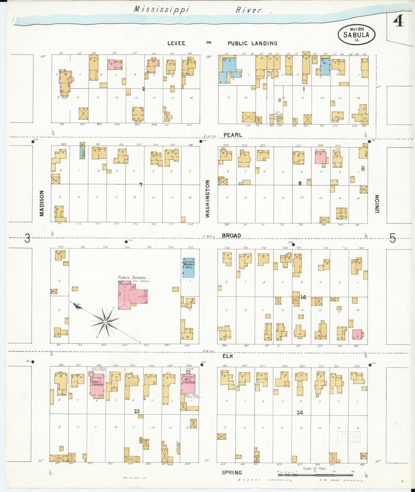 Sanborn Fire Insurance Map from Sabula, Jackson County, Iowa (1899), Sheet #0004 - Historic Sanborn Fire Insurance Map Print, vintage old map wall art