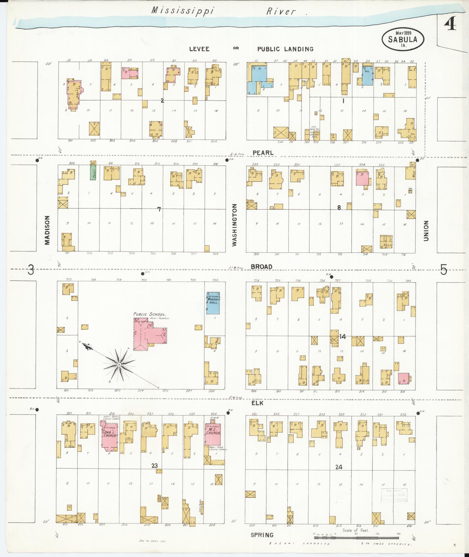 Sanborn Fire Insurance Map from Sabula, Jackson County, Iowa (1899), Sheet #0004 - Historic Sanborn Fire Insurance Map Print, vintage old map wall art