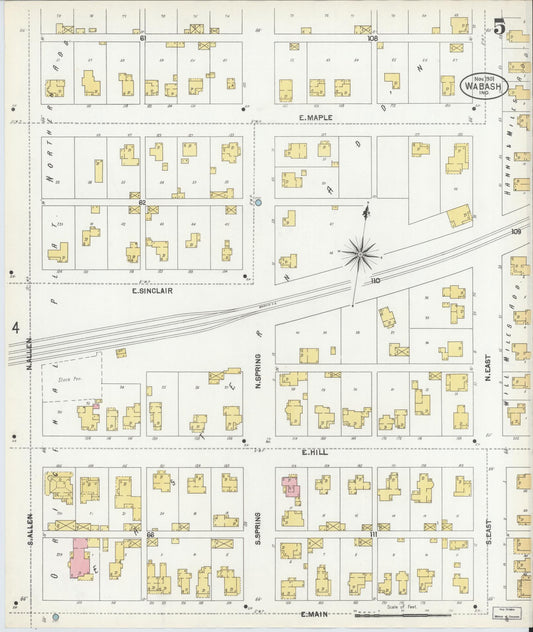 Sanborn Fire Insurance Map from Wabash, Wabash County, Indiana (1901), Sheet #0005 - Historic Sanborn Fire Insurance Map Print, vintage old map wall art, antique decor, genealogy gift, Indiana Indiana map