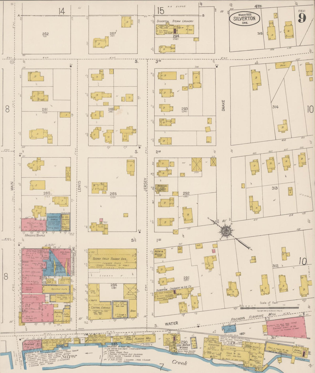 Sanborn Fire Insurance Map from Silverton, Marion County, Oregon (1922), Sheet #0009 - Historic Sanborn Fire Insurance Map Print, vintage old map wall art, antique decor, genealogy gift, Oregon Oregon map